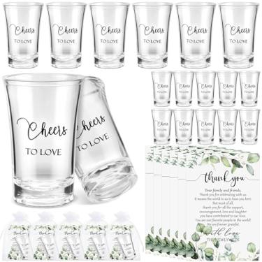 Imagem de Uiifan 25 conjuntos de lembrancinhas de casamento para convidados de casamento copos curtos Cheers to Love copos de acrílico transparente copos de plástico cartões de agradecimento de casamento com