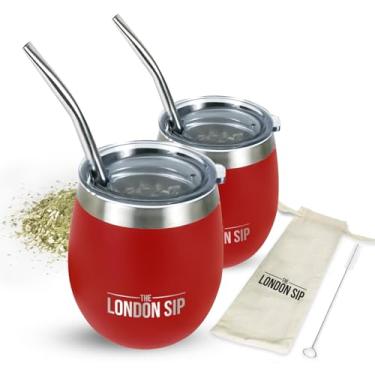 Imagem de Conjunto London Sip Yerba Mate Cup and Bombilla, inclui 2 cabaças mate, tampas resistentes a derramamentos e canudos mate, escova Bombilla e bolsa incluídos, kit de cabaça de erva mate, xícaras de chá