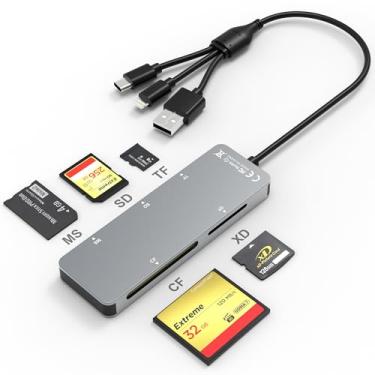 Imagem de Adaptador Memory Stick Pro Duo – Leitor de cartão de imagem 5 em 1 SD/TF/CF/MS/XD de alumínio para PC/Android/Lightning, leitor de cartão de memória USB C Lightning OTG adaptador Memory Stick Pro Duo