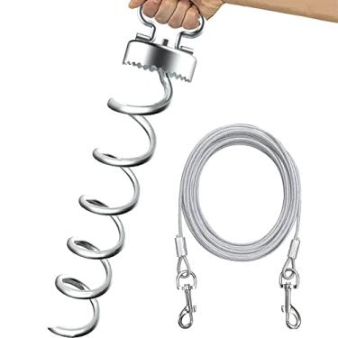 Imagem de Eurmax USA Dog Tie Out Stake Bonus Dog Tie Out Cable Spiral Heavy Duty Anchor Kit para cães Design de dentes de serra Estaca de âncora de chão para trampolins, barracas de dossel e portas de carro