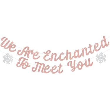Imagem de Banner We are Enchanted to Meet You, Little Snowflake Baby Shower Decorations, Frozen Winter Theme Baby Shower Decor Sign, What Will Our Little Snowflake Be Party Supplies Rose Gold & Silver