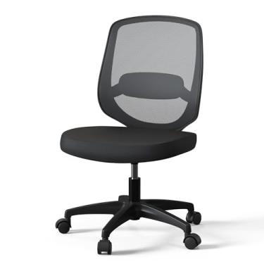 Imagem de KIZECK Cadeira de trabalho sem braços para escritório em casa ergonômica pequena com suporte lombar altura ajustável para adultos e crianças, costas de malha, preta