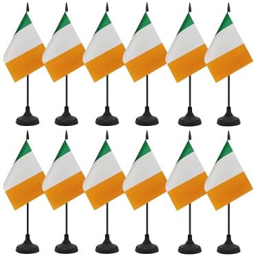 Imagem de Conjunto de 12 bandeiras de mesa da Irlanda, bandeira de escritório de mesa irlandesa, pequena bandeira de mesa em miniatura com mastro preto e base preta, sala de aula, decoração de mesa de reunião