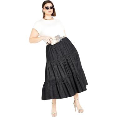 Imagem de City Chic Saia plus size, saia jeans, Preto, 56
