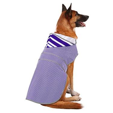 Imagem de Capas de chuva para cães grandes, impermeável, com capuz, com tiras refletivas, orifício para coleira e poncho, ajuste ajustável (Bluestripe, G)