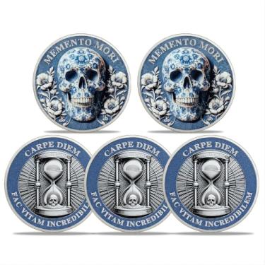 Imagem de RYUKENLM Pacote com 5 Moedas Memento Mori Crânio Desafio Token de Lembrete Estoico para Prática Estóica Diária Presentes Inspiradores Estoicismo