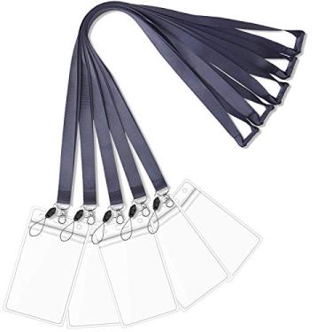 Imagem de Cordão com suporte de crachá de identidade, cordões de segurança pretos para identidade, chaves, mulheres, homens, cordão de cruzeiro, escritório, com porta-cartões, à prova d'água, pacote com 5, 5 Pack Lanyard With Badge Holder, 5 Pack Lanyard and 5 Pack Badeg Holder