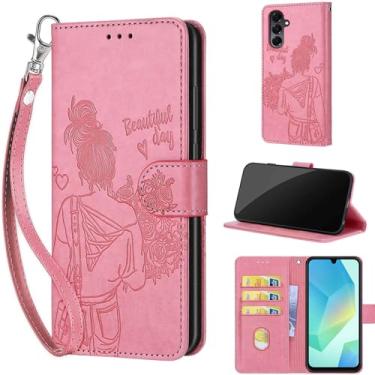 Imagem de KENHONER Capa carteira projetada para Samsung Galaxy A16 5G, capa flip feminina com suporte de couro PU em relevo, compartimentos para cartões de crédito, alça de pulso, capa para celular para Samsung
