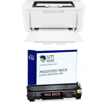 Imagem de MTI M110w Conjunto de impressora a laser sem fio preto e branco com cartucho de toner de tinta magnética modificada 141A para verificações comerciais e pessoais (2 itens)