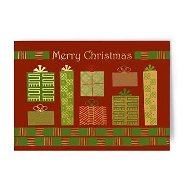 Imagem de Designer greetings Cartão de Natal afro-americano em relevo dourado com envelopes brancos em uma caixa vermelha resistente com tampa de acetato transparente. 18 cartões e envelopes por caixa. 125-00676-000