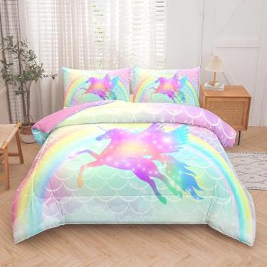 Imagem de Tailor Shop Jogo de cama queen size de unicórnio de 5 peças - edredom rosa, lençóis, cama em uma bolsa para meninas/crianças