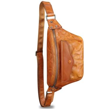 Imagem de Pochete de couro genuíno para mulheres e homens, vintage, feita à mão, bolsa de cintura, bolsa transversal, bolsa de quadril, bolsa de peito, Marrom, 12.99" x 1.96" x 7.28" (33 cm x 5 cm x 18.5 cm
