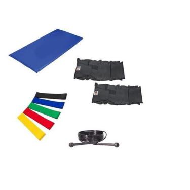 Imagem de Kit Colchonete Azul + Par de Caneleira De Peso 6kgs + 5 Mini Band Elás