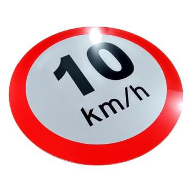 Imagem de Kit 5 Placas de Sinalização, Velocidade, Condomínio, 10km/h, Refletiva, 40cm, em ACM 3mm (alumínio composto)
