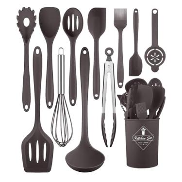 Imagem de Conjunto de utensílios de cozinha - Conjunto de 12 peças de utensílios de cozinha de silicone (lavável na lava-louças), conjunto de espátulas resistentes ao calor de 200 °C, panelas antiaderentes
