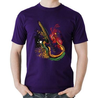 Imagem de Camiseta Algodão Guitarra Reggae - Foca na Moda, Roxo, G
