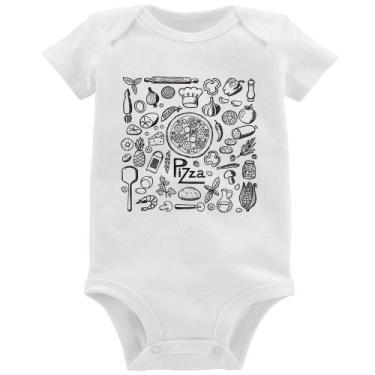 Imagem de Body Bebê Pizza Elementos - Foca na Moda, Branco, M