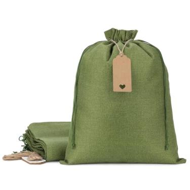 Imagem de Tapleap Sacos de aniagem com cordão, 30,5 x 40,64 cm (lote de 10) sacos de aniagem para embrulhar , aniversário, casamento, festa ou uso doméstico (verde)