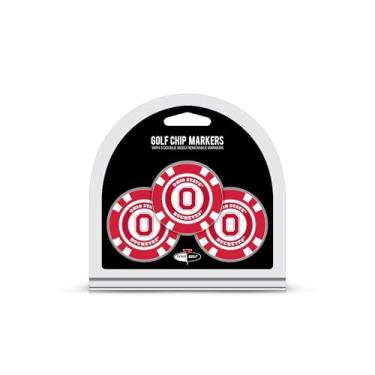 Imagem de Team Golf NCAA Ohio State Buckeyes 3 unidades de marcadores de bola de golfe, tamanho de fichas de pôquer com marcadores de esmalte de dupla face menores pop out