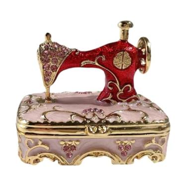 Imagem de Deevoka Máquina de costura de caixa de jóias estatueta Crafts Crafts Caso de Caixa de bugigangas para armário Pingente de pulseira de prateleira de, Rosa