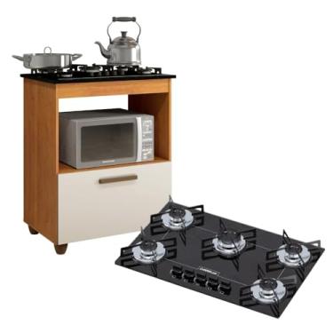 Imagem de Kit Balcão Cooktop 5 Bocas Salvia Nature/Off White Proposita Com Fogão Cooktop Ultra Chama
