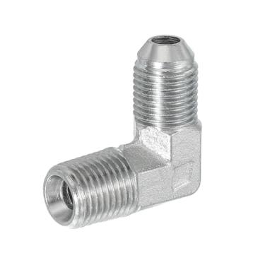 Imagem de PATIKIL Adaptador de tubo de 90 graus, 1/5.1 cm macho 37° Flare JIC x 1/10.2 cm conector macho BSPT encaixe de cotovelo de aço carbono para ar fluido hidráulico combustível água óleo, prata