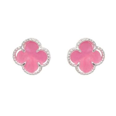 Imagem de Brinco Flor Trevo Virgínia Blogueira Rosa Banhado Prata 925 - Papillon