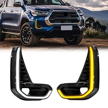 Imagem de VGETTING Luz de rodagem diurna para Toyota Hilux Revo 2020 2021 2022 Faróis de neblina LED DRL com sequencial amarela