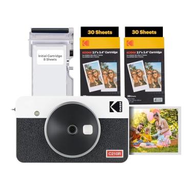 Imagem de Kodak Mini Shot 2 Retro - Câmera Instantânea e Impressora Fotográfica 2 em 1 (60 folhas), foto 5,3 x 8,6cm, compatível iOS e Android, Bluetooth, 4PASS alta definição e acabamento laminado - Branca