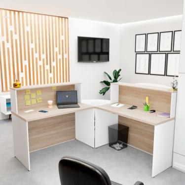 Imagem de Balcão Atendimento De Canto Em L Recepção Consultório 120x60 NetMobil (Dubai/Branco)