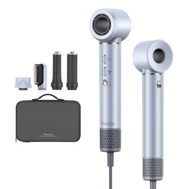 Imagem de GOKOCO Secador de Cabelo 5 em 1 Conjunto, Escova Secadora 1400W Alta Velocidade 110000 Rpm, Kit Modelador Liso e Cacheado com Bocal Magnético 220V, Prata