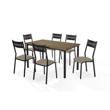 Imagem de Jogo de Mesa Aço Nobre 6 Cadeiras Titanium Tampo Nogal Tubo Preto