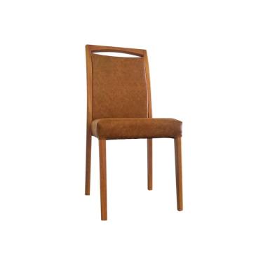 Imagem de Cadeira de Jantar Luxo Estofada Jade Corino Caramelo Base Madeira Maciça Mel