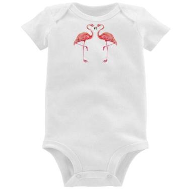 Imagem de Body Bebê Flamingos coração - Foca na Moda, Branco, G