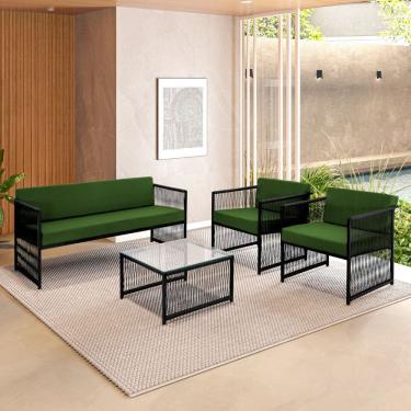 Imagem de Conjunto para Área Externa de Fibra Sintética - 02 Poltronas Namoradeira Mesa de Centro Santiago