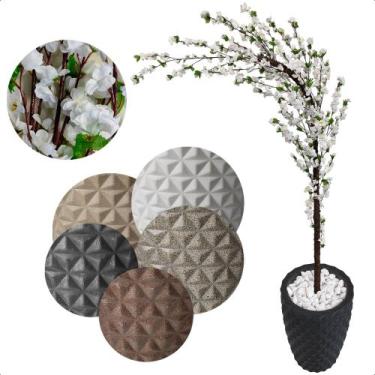 Imagem de Cerejeira Árvore Curvada Branca Artificial com Vaso Decorativo - Flor 