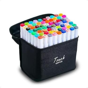 Imagem de Canetinha Ponta Dupla para Colorir Kit Estojo de Canetas Escolar Marcador Coloridas Permanente Duas Pontas (60 Cores)