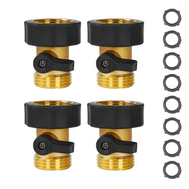 Imagem de Xiny Tool Válvula de corte de mangueira de jardim, pacote com 4 conectores de mangueira de jardim de latão sólido resistente de 3/4 polegadas, válvula de desligamento de água com 8 arruelas de