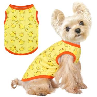 Imagem de Camiseta de cachorro colete roupas para cães pequenos meninos meninas camisetas elásticas de verão para filhotes de cachorro macio, respirável e leve (pato amarelo, grande)