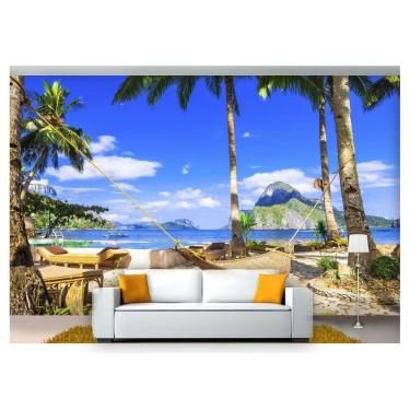 Imagem de Papel De Parede Praia Mar Rede Descanço 3D  Npr251