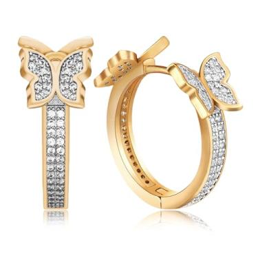 Imagem de Richapex Masculino Brincos de Argola Pequena Borboleta Dourada, Hipoalergênicos, Delicados, Leves, Fáceis de Usar