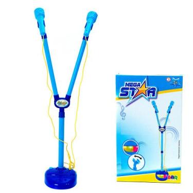 Imagem de Microfone Infantil Duplo Emite Som e Luzes Mega Star Azul BB - BBR Toy