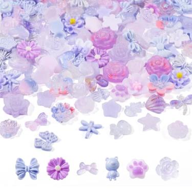 Imagem de Spritewelry Amuletos de resina 3D 30G com parte traseira plana, cabochão, berloques de flores planas, contas com enfeites luminosos para artesanato, decoração de casco de telefone, suprimentos para