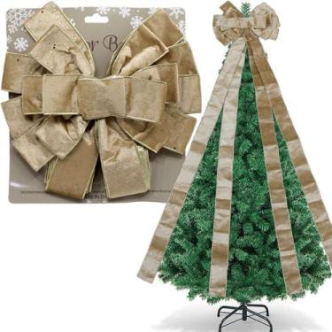 Imagem de Laço Decorativo Bege Enfeite Ponteira Árvore Natal De 140cm - Genérico