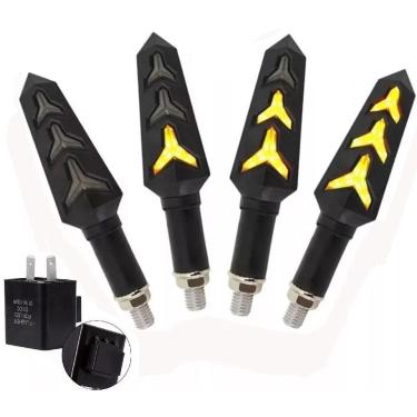 Imagem de Kit 4 Pisca Led Seta Esportivo Moto Mod Kawa Sequencial Relé