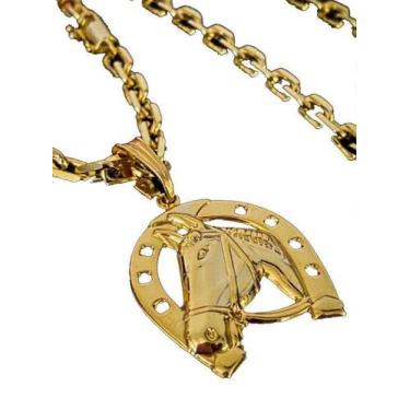 Imagem de Corrente Cadeado 6Mm + Pingente Ferradura Banhado A Ouro 18K - Tojoia1