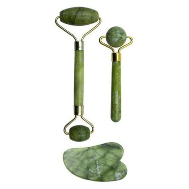 Imagem de Kit Rolo E Mini Rolo Massageador Facial + Pedra Jade Gua Sha - Arte Se