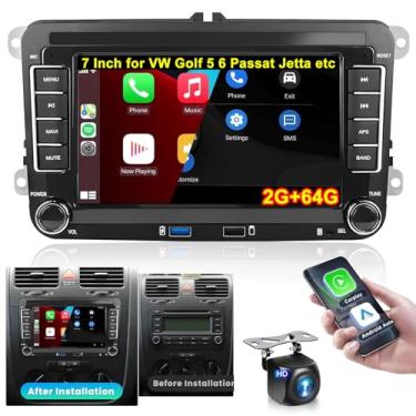 Imagem de Estéreo automotivo para VW Golf 5 6 Passat Jetta Caddy EOS T5 Tiguan Touran CC Polo com FM/RDS, Carplay sem fio Android Auto, 7 polegadas 2 + 64 G Bluetooth GPS, câmera de backup Dual USB AHD