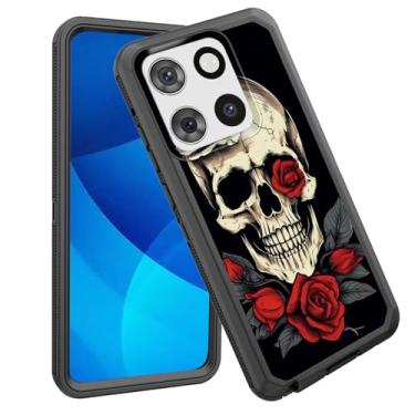 Imagem de GFEWYTJYJ Capa para Moto G Stylus 5G 2025, à prova de choque, 3 camadas, proteção total, resistente, resistente e alto impacto, capa rígida para Motorola Moto G Stylus 5G 2025, caveira rosa vermelha