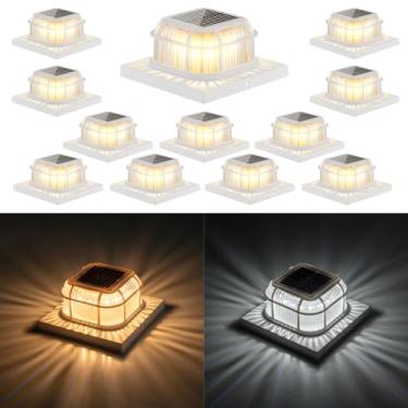 Imagem de TopVelo Poste de luz solar 12 pacotes, tampas de poste de deck solar com 2 modos de luz, luzes brilhantes de 16 LEDs decoram deck, pátio, varanda, cerca, serve para postes de vinil/madeira 10 x 12 x